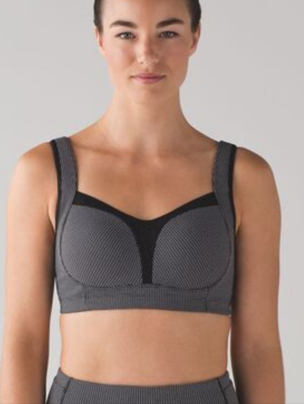 Lululemon Black/Gray/White Ta Ta Tamer III Sports Bra, SIZE 34 D?See Description